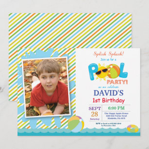 Pool Party Birthday Invitation Splish Splash Boy Kaart