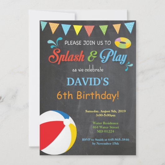 Pool Party Birthday Invitation Splish Splash Boy Kaart (Voorkant)
