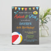 Pool Party Birthday Invitation Splish Splash Boy Kaart (Staand voorkant)