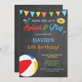 Pool Party Birthday Invitation Splish Splash Boy Kaart (Voorkant / Achterkant)