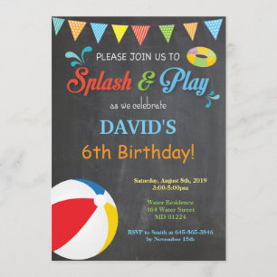 Pool Party Birthday Invitation Splish Splash Boy Kaart