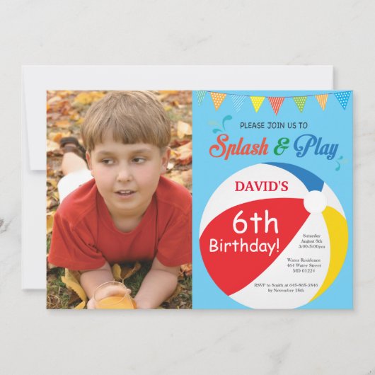 Pool Party Birthday Invitation Splish Splash Boy Kaart (Voorkant)
