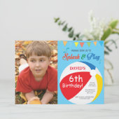 Pool Party Birthday Invitation Splish Splash Boy Kaart (Staand voorkant)