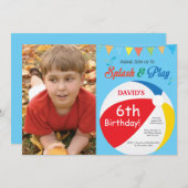 Pool Party Birthday Invitation Splish Splash Boy Kaart (Voorkant / Achterkant)