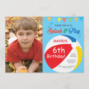 Pool Party Birthday Invitation Splish Splash Boy Kaart