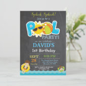 Pool Party Birthday Invitation Splish Splash Boy Kaart (Staand voorkant)