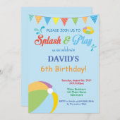 Pool Party Birthday Invitation Splish Splash Boy Kaart (Voorkant / Achterkant)