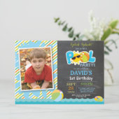 Pool Party Birthday Invitation Splish Splash Boy Kaart (Staand voorkant)