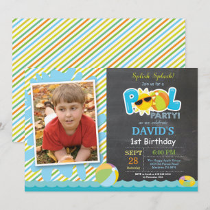 Pool Party Birthday Invitation Splish Splash Boy Kaart
