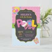 Pool Party Birthday Invitation Splish Splash Girl Kaart (Staand voorkant)