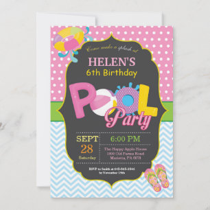 Pool Party Birthday Invitation Splish Splash Girl Kaart