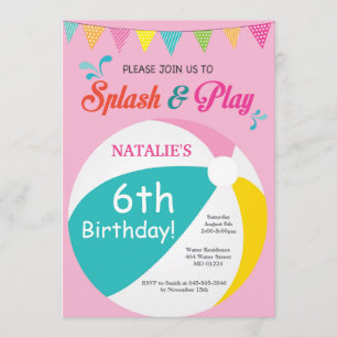 Pool Party Birthday Invitation Splish Splash Girl Kaart