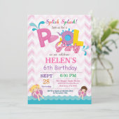 Pool Party Birthday Invitation Splish Splash Girl Kaart (Staand voorkant)