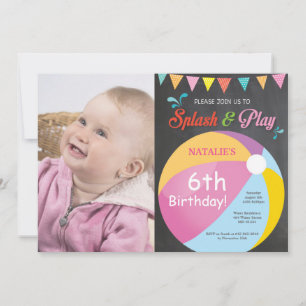 Pool Party Birthday Invitation Splish Splash Girl Kaart