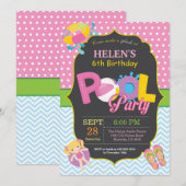 Pool Party Birthday Invitation Splish Splash Girl Kaart (Voorkant / Achterkant)