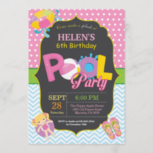 Pool Party Birthday Invitation Splish Splash Girl Kaart
