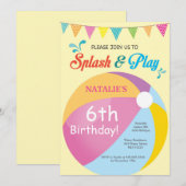 Pool Party Birthday Invitation Splish Splash Girl Kaart (Voorkant / Achterkant)