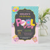 Pool Party Birthday Invitation Splish Splash Girl Kaart (Staand voorkant)