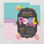 Pool Party Birthday Invitation Splish Splash Girl Kaart (Voorkant / Achterkant)