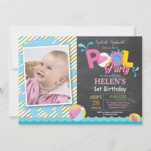 Pool Party Birthday Invitation Splish Splash Girl Kaart