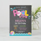 Pool Party Birthday Invitation Splish Splash Girl Kaart (Staand voorkant)