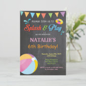 Pool Party Birthday Invitation Splish Splash Girl Kaart (Staand voorkant)