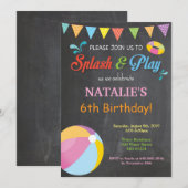 Pool Party Birthday Invitation Splish Splash Girl Kaart (Voorkant / Achterkant)