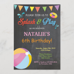 Pool Party Birthday Invitation Splish Splash Girl Kaart