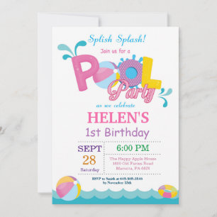 Pool Party Birthday Invitation Splish Splash Girl Kaart