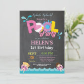 Pool Party Birthday Invitation Splish Splash Girl Kaart (Staand voorkant)