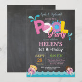 Pool Party Birthday Invitation Splish Splash Girl Kaart (Voorkant / Achterkant)