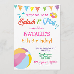 Pool Party Birthday Invitation Splish Splash Girl Kaart