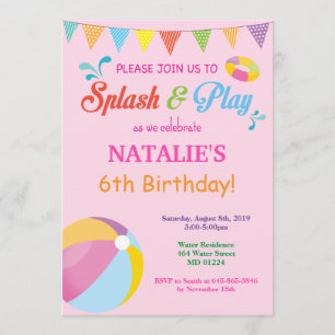 Pool Party Birthday Invitation Splish Splash Girl Kaart