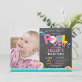 Pool Party Birthday Invitation Splish Splash Girl Kaart (Staand voorkant)