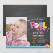 Pool Party Birthday Invitation Splish Splash Girl Kaart (Voorkant / Achterkant)
