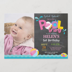 Pool Party Birthday Invitation Splish Splash Girl Kaart
