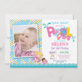 Pool Party Birthday Invitation Splish Splash Girl Kaart (Voorkant)