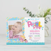 Pool Party Birthday Invitation Splish Splash Girl Kaart (Staand voorkant)