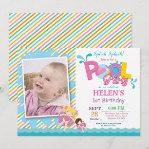 Pool Party Birthday Invitation Splish Splash Girl Kaart