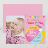 Pool Party Birthday Invitation Splish Splash Girl Kaart (Voorkant / Achterkant)