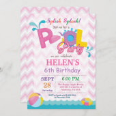 Pool Party Birthday Invitation Splish Splash Girl Kaart (Voorkant / Achterkant)