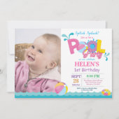 Pool Party Birthday Invitation Splish Splash Girl Kaart (Voorkant)