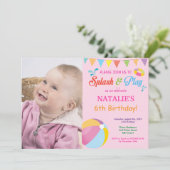 Pool Party Birthday Invitation Splish Splash Girl Kaart (Staand voorkant)