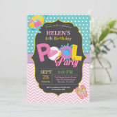 Pool Party Birthday Invitation Splish Splash Girl Kaart (Staand voorkant)