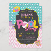 Pool Party Birthday Invitation Splish Splash Girl Kaart (Voorkant / Achterkant)