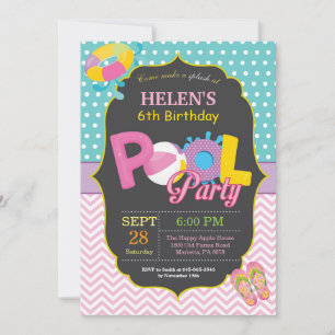 Pool Party Birthday Invitation Splish Splash Girl Kaart
