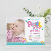 Pool Party Birthday Invitation Splish Splash Girl Kaart (Staand voorkant)