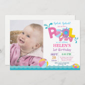 Pool Party Birthday Invitation Splish Splash Girl Kaart (Voorkant / Achterkant)