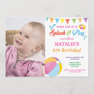 Pool Party Birthday Invitation Splish Splash Girl Kaart