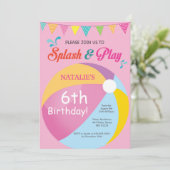 Pool Party Birthday Invitation Splish Splash Girl Kaart (Staand voorkant)
